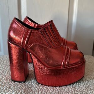 Jeffrey Campbell Run-Away Pewter Crinkle Platform Red  Metallic (New - Size 7.5)